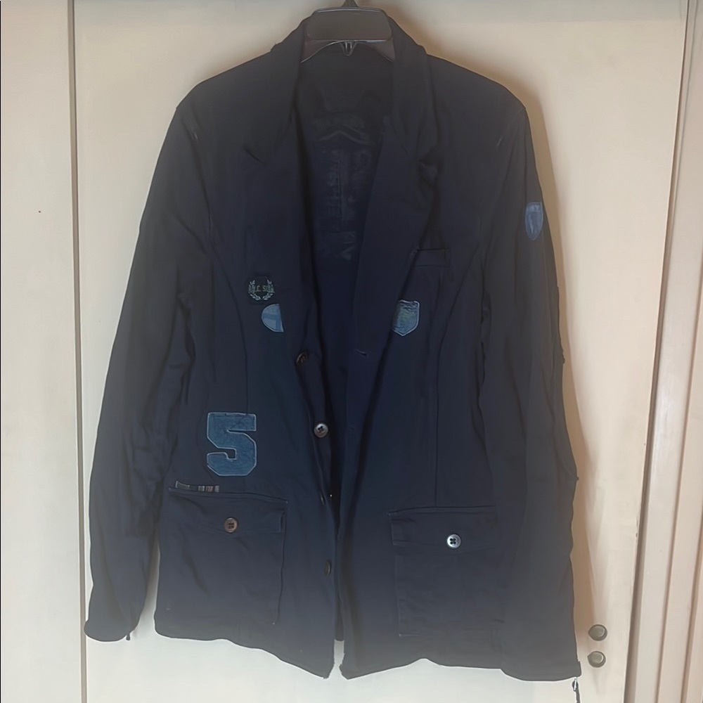 Essentials Navy Blazer with Patch Details reversible men’s large